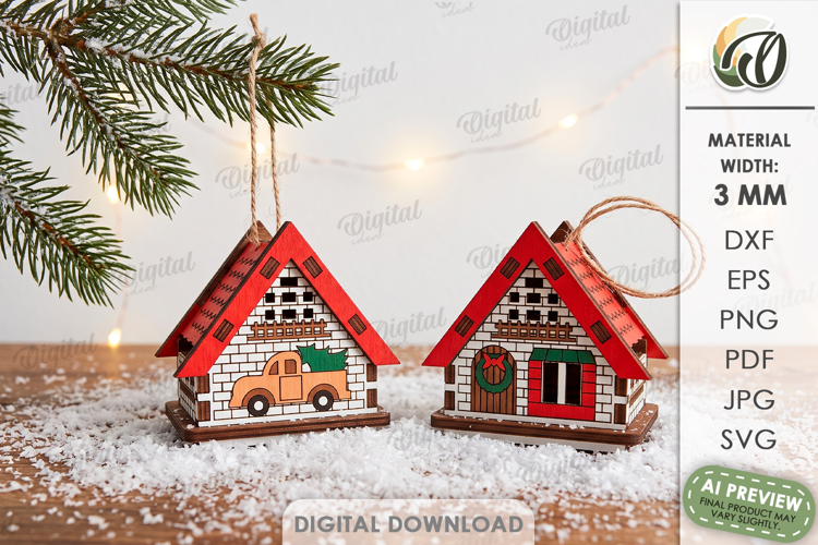 Christmas House Ornaments Laser Cut. Christmas Decor SVG