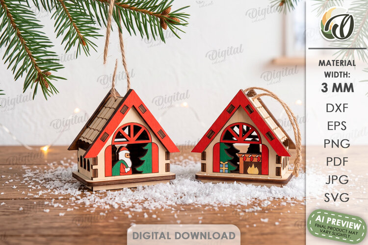 Christmas House Ornaments Laser Cut. Christmas Decor SVG example image 1