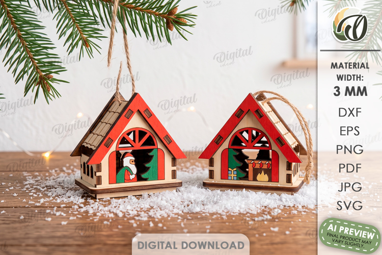 Christmas House Ornaments Laser Cut. Christmas Decor SVG