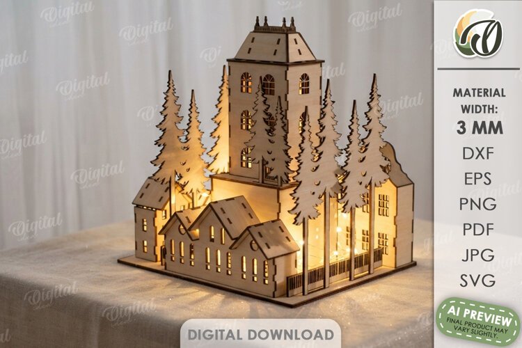 Christmas Village Light Stand Laser Cut. Christmas SVG example image 1
