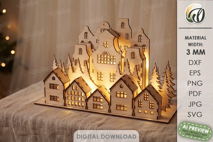 Christmas Village Light Stand Laser Cut. Christmas SVG example image 1