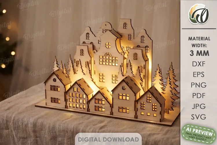 Christmas Village Light Stand Laser Cut. Christmas SVG