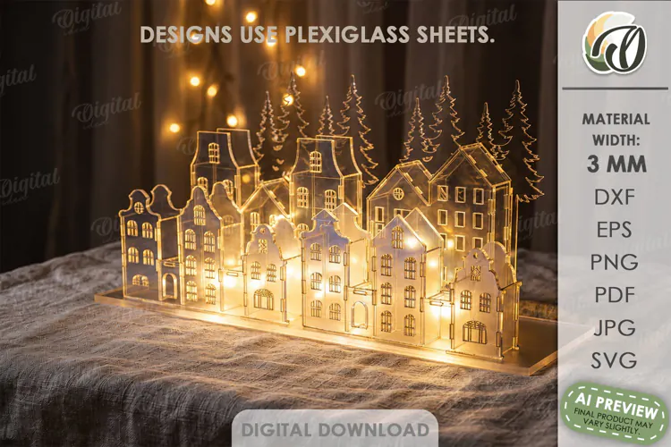 Christmas Village Light Stand Laser Cut. Christmas SVG