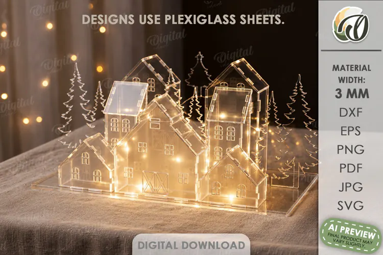 Christmas Village Light Stand Laser Cut. Christmas SVG