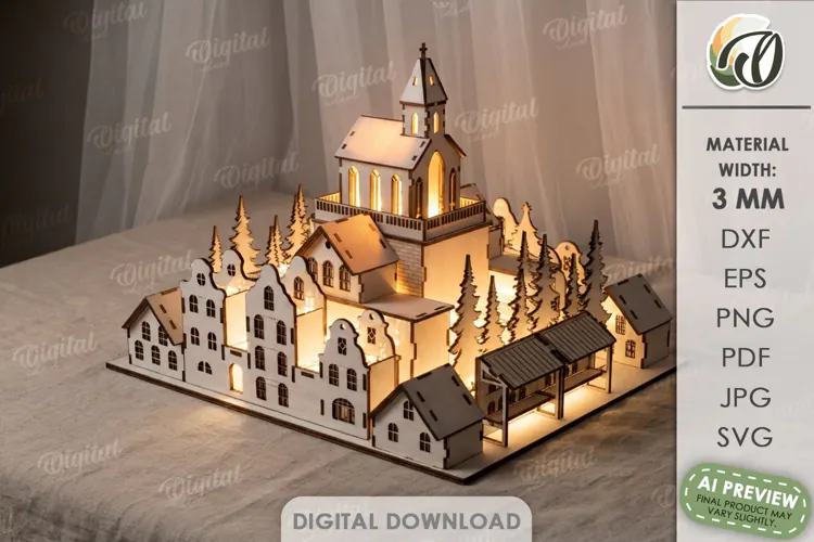 Christmas Village Light Stand Laser Cut. Christmas SVG