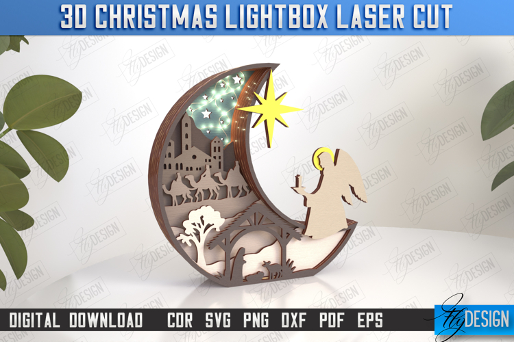 3D Christmas Lightbox Laser Cut | Nativity Scene | Holiday