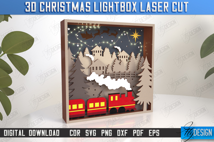 3D Christmas Lightbox Laser Cut | Christmas Scene | Holidays