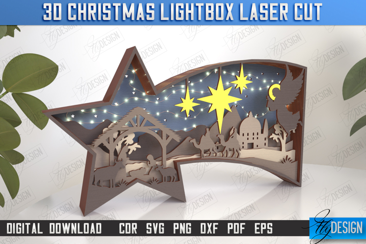 3D Christmas Lightbox Laser Cut | Nativity Scene | Holiday