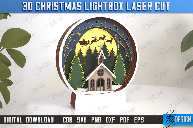 3D Christmas Lightbox Laser Cut | Christmas Scene | Holidays