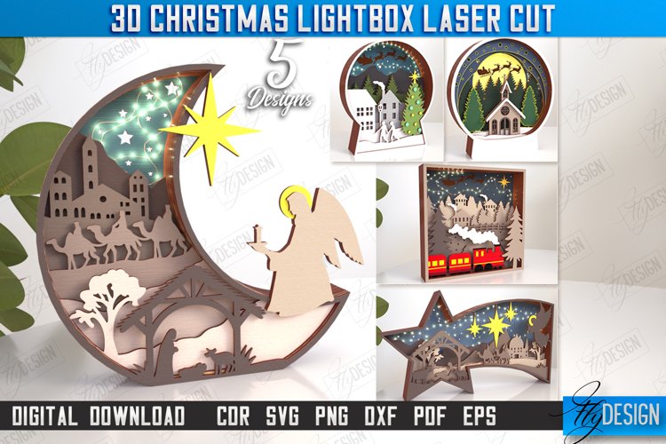 3D Christmas Lightbox Laser Cut Bundle, Nativity Scene Lamp