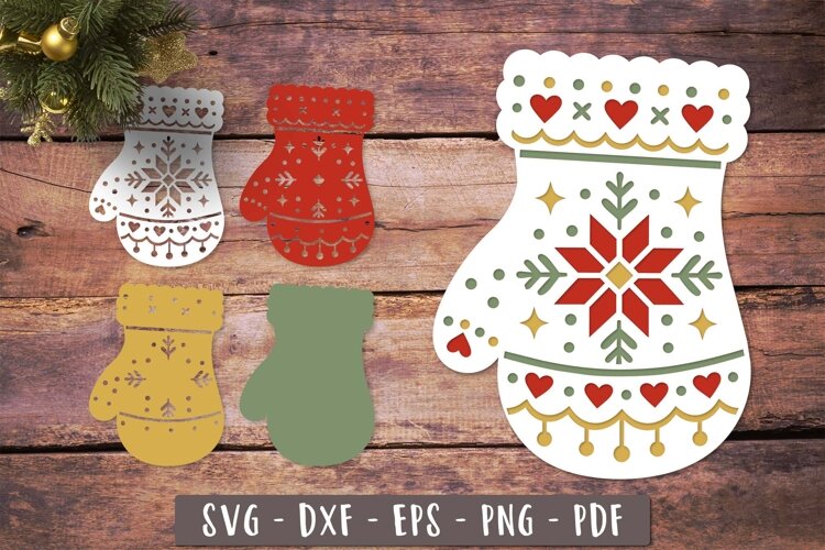 3d Christmas Mitten SVG Layered design