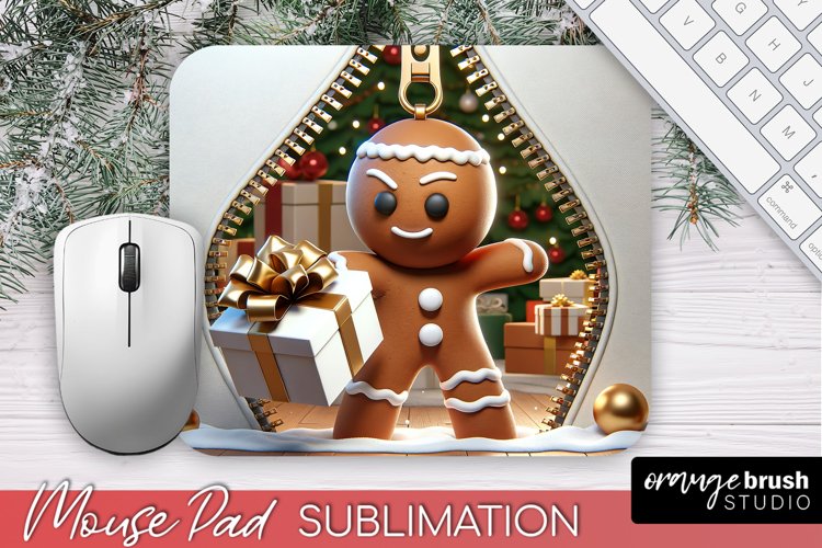 3d Christmas Mouse Pad Sublimation, Gingerbread Man Zip Wall