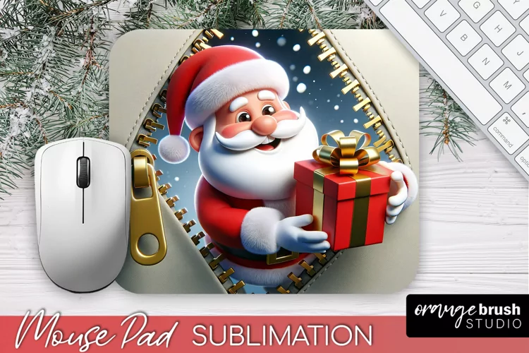3d Christmas Mouse Pad Sublimation, Santa Zip Wall Design