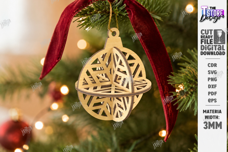 Wooden 3D Christmas Ornament Laser Cut | 3D Hanging Decor
