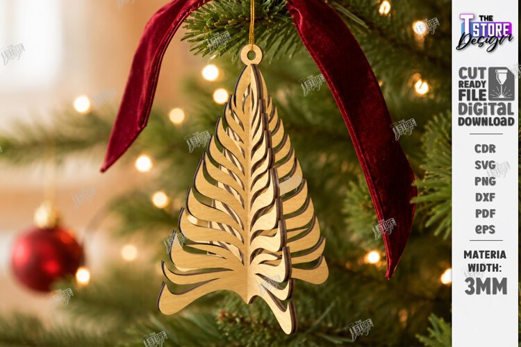Wooden 3D Christmas Ornament Laser Cut | 3D Hanging Decor example image 1