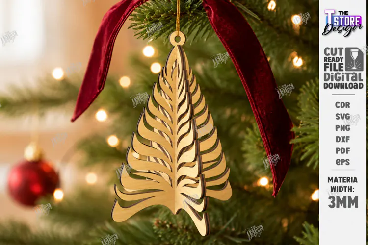 Wooden 3D Christmas Ornament Laser Cut | 3D Hanging Decor
