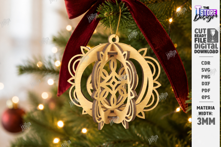 Wooden 3D Christmas Ornament Laser Cut | 3D Hanging Decor
