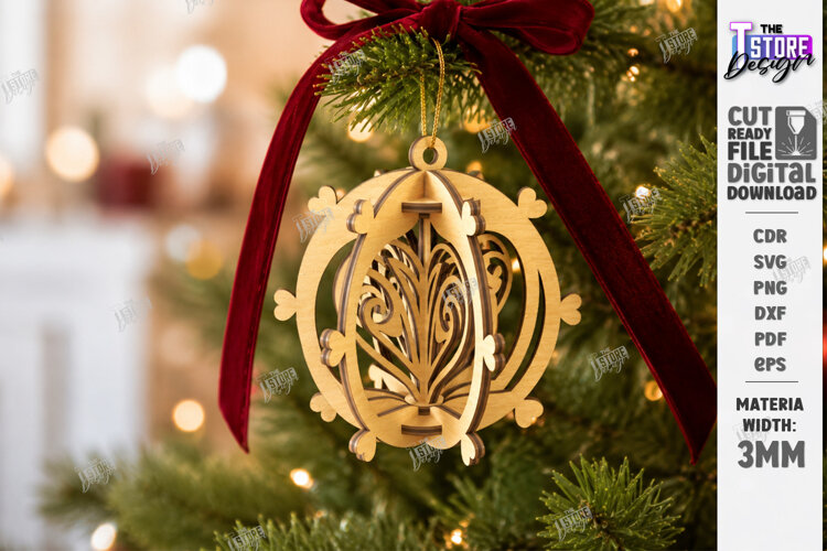 Wooden 3D Christmas Ornament Laser Cut | 3D Hanging Decor example image 1