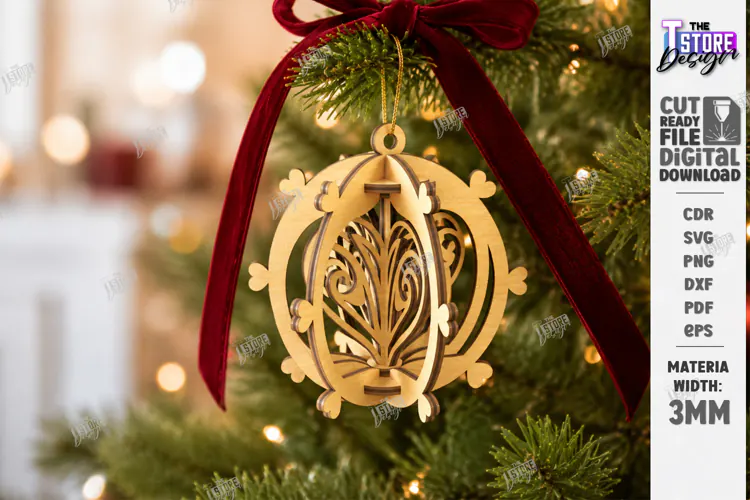Wooden 3D Christmas Ornament Laser Cut | 3D Hanging Decor