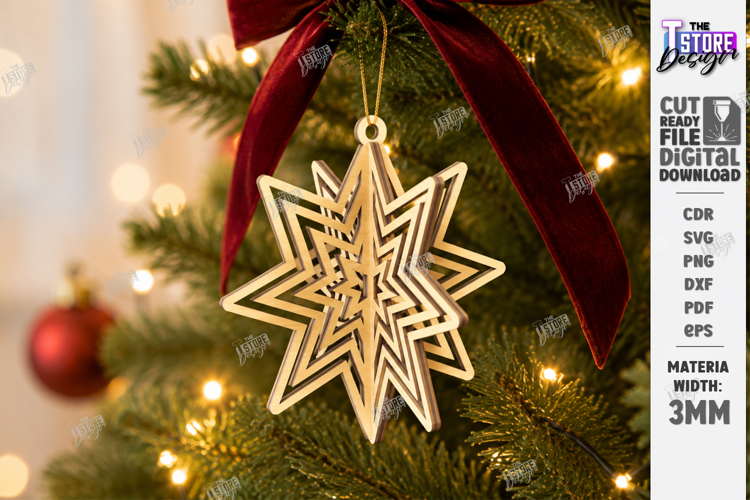 Wooden 3D Christmas Ornament Laser Cut | 3D Hanging Decor