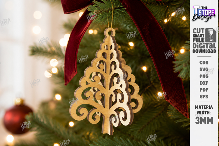 Wooden 3D Christmas Ornament Laser Cut | 3D Hanging Decor