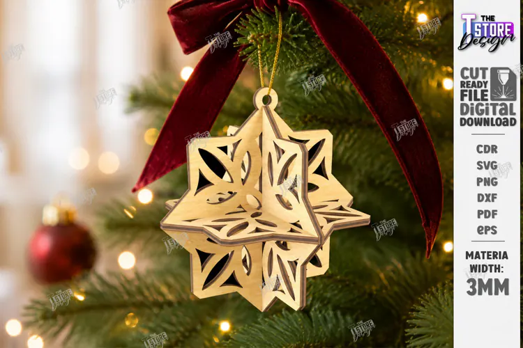Wooden 3D Christmas Ornament Laser Cut | 3D Hanging Decor