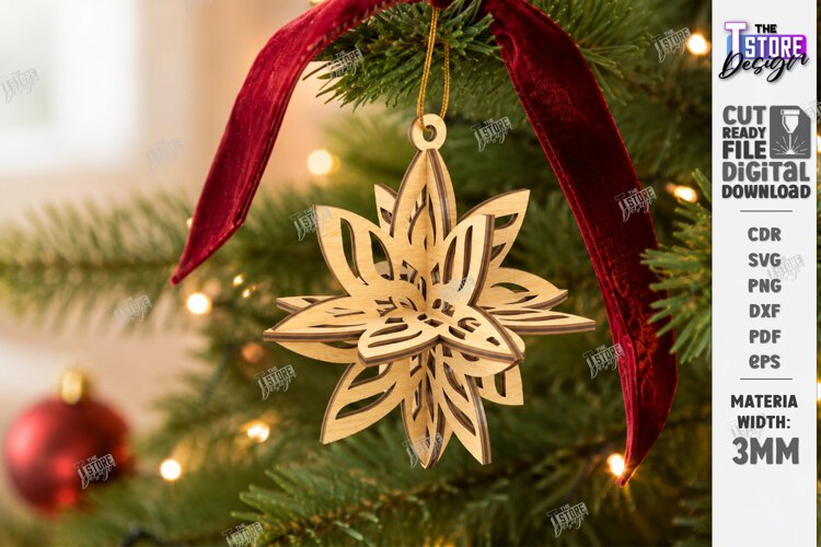 Wooden 3D Christmas Ornament Laser Cut | 3D Hanging Decor example image 1
