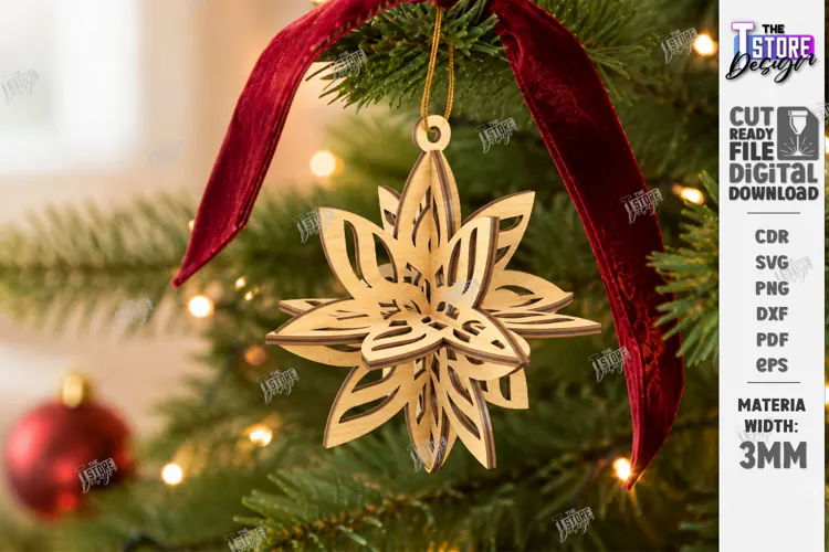Wooden 3D Christmas Ornament Laser Cut | 3D Hanging Decor