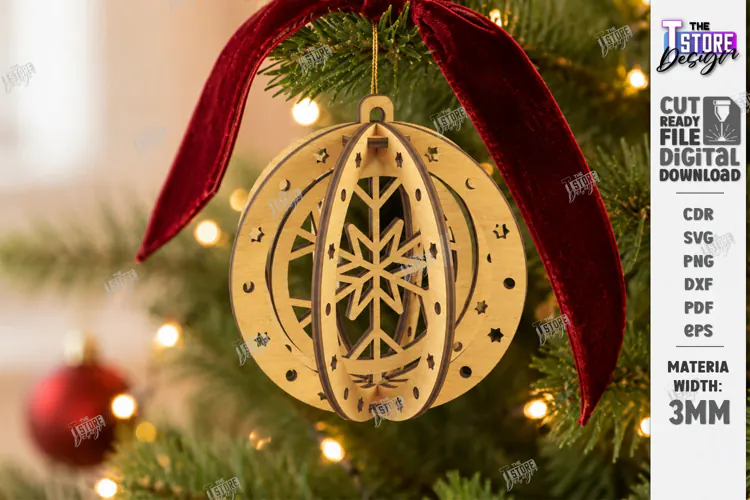 Wooden 3D Christmas Ornament Laser Cut | 3D Hanging Decor