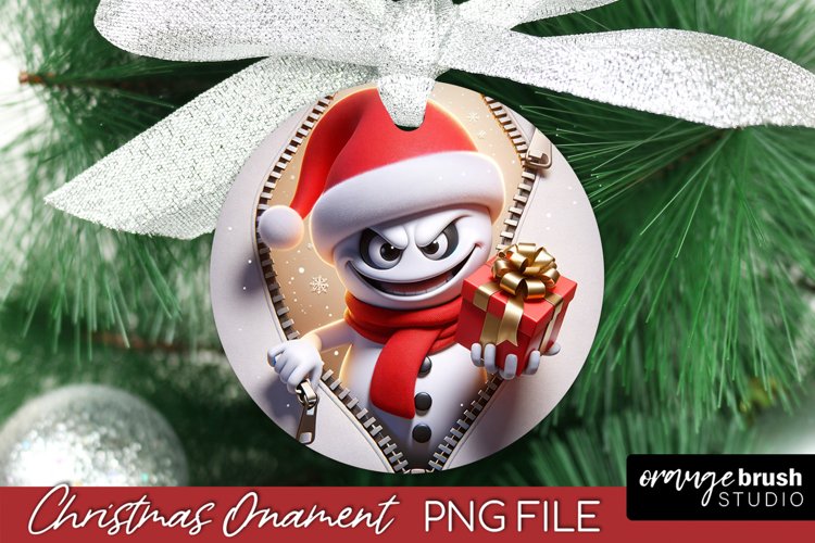 3d Christmas Ornament Sublimation, Smashed Wall Snowman PNG