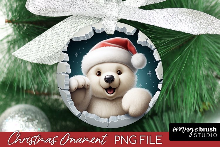 3D Christmas Ornament Sublimation, White Bear Smashed Wall