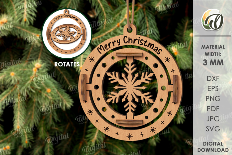 3D Christmas Ornament Laser Cut. Christmas Decor SVG