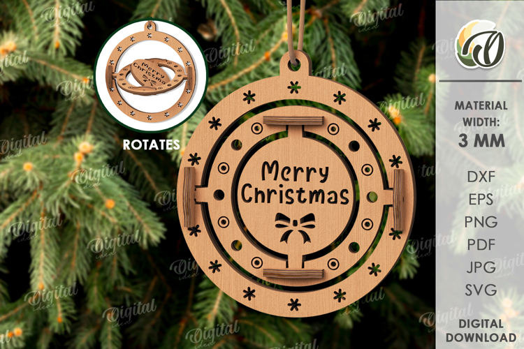 3D Christmas Ornament Laser Cut. Christmas Decor SVG