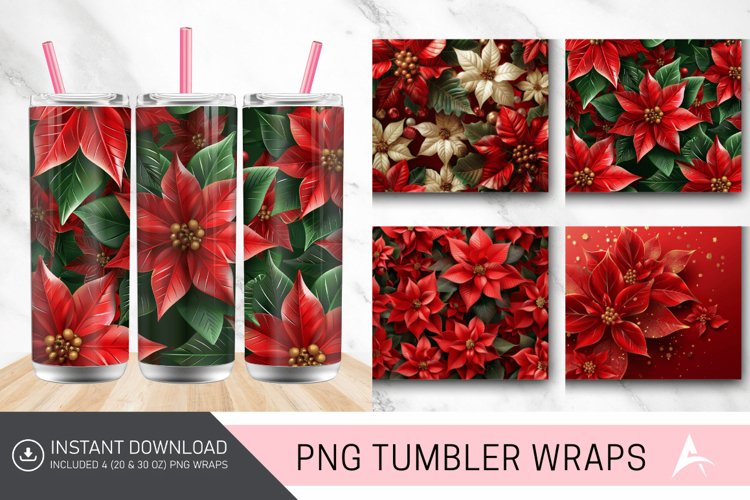 3D Christmas Poinsettia Flowers Tumbler Wrap