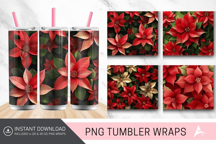 3D Christmas Poinsettia Flowers Tumbler Wrap