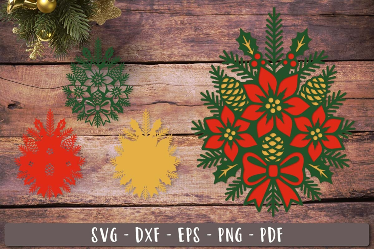 3d Christmas Poinsettia Pinecone SVG Layered design