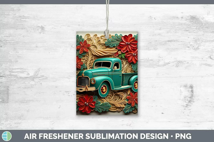 3D Christmas Quilled Vintage Truck Air Freshener Sublimation
