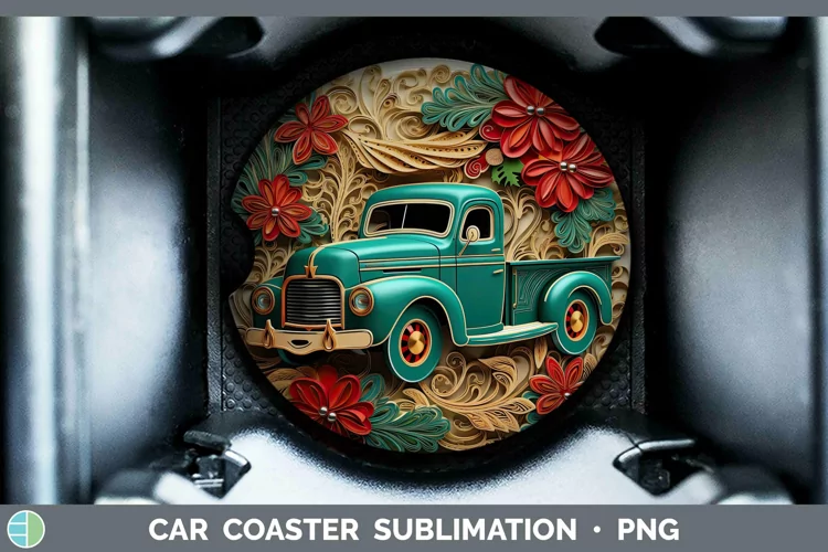 3D Christmas Quilled Vintage Truck Car Coaster Sublimation C