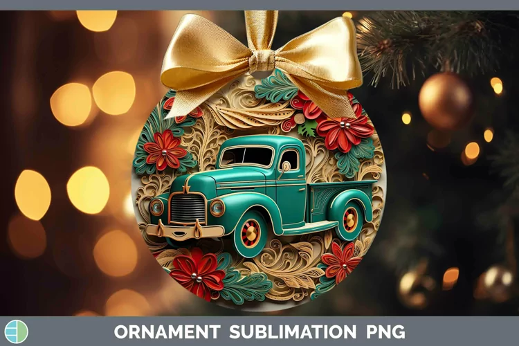 3D Christmas Quilled Vintage Truck Ornament Sublimation Baub