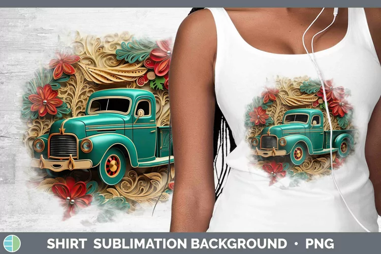 3D Christmas Quilled Vintage Truck Shirt Sublimation Sublima