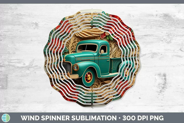 3D Christmas Quilled Vintage Truck Wind Spinner Sublimation