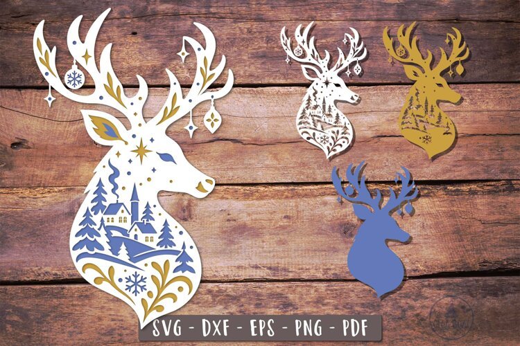 3d Christmas Reindeer Village SVG Layered design