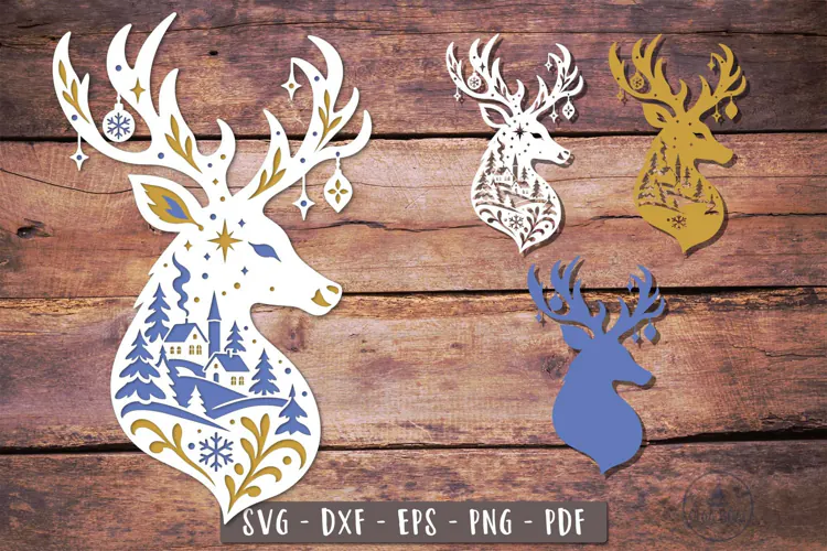 3d Christmas Reindeer Village SVG Layered design