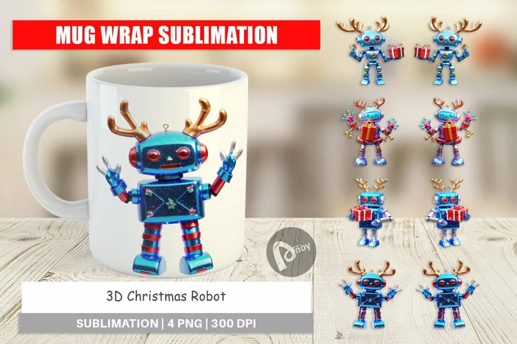 Mug Wrap Design 3D Christmas Robot