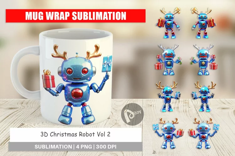 Mug Wrap Design 3D Christmas Robot