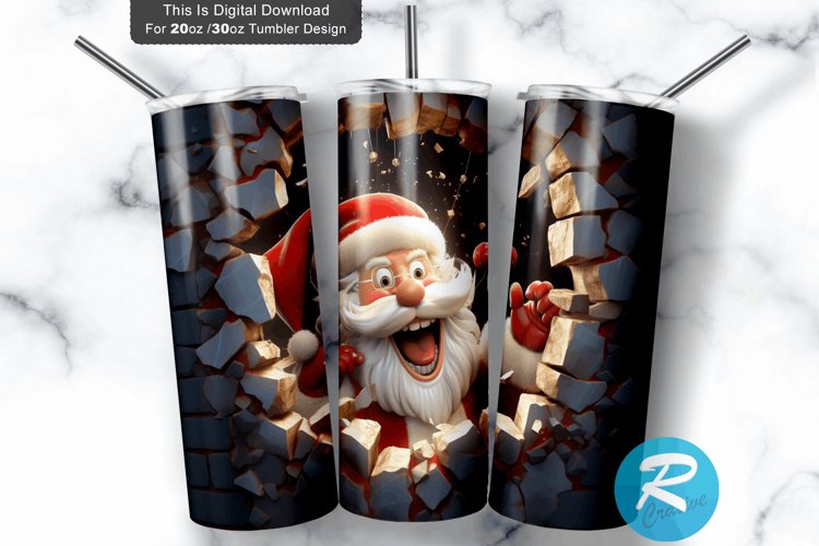 3D Christmas Santa Cracked Hole 20oz/30oz Skinny Tumbler