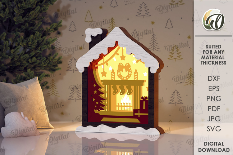 3D Christmas Shadow Box Laser Cut. Christmas Decor SVG