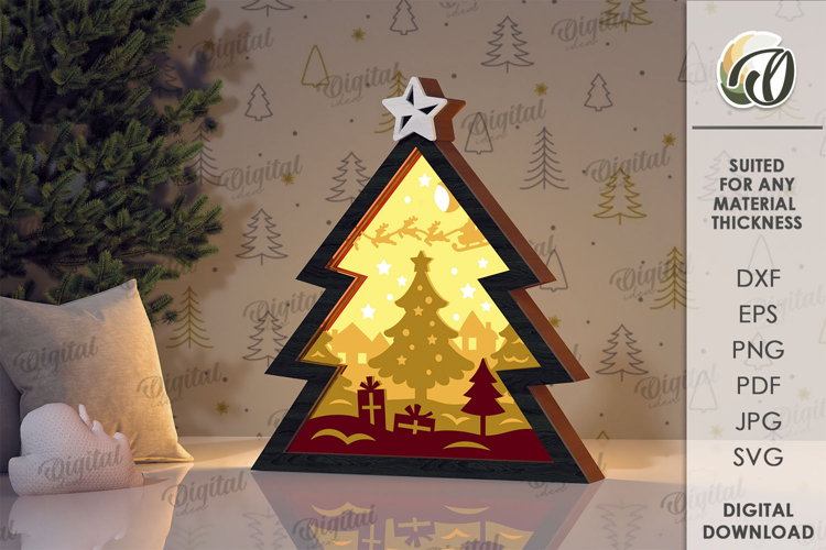 3D Christmas Shadow Box Laser Cut. Christmas Decor SVG