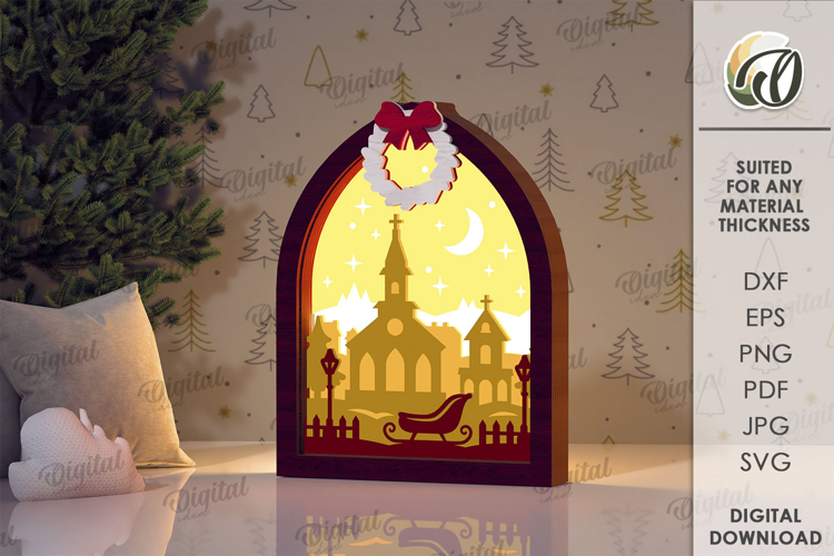 3D Christmas Shadow Box Laser Cut. Christmas Decor SVG