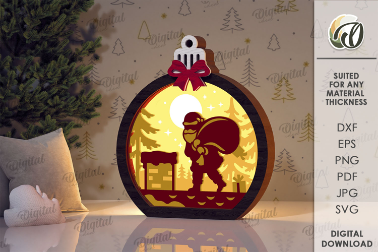 3D Christmas Shadow Box Laser Cut. Christmas Decor SVG